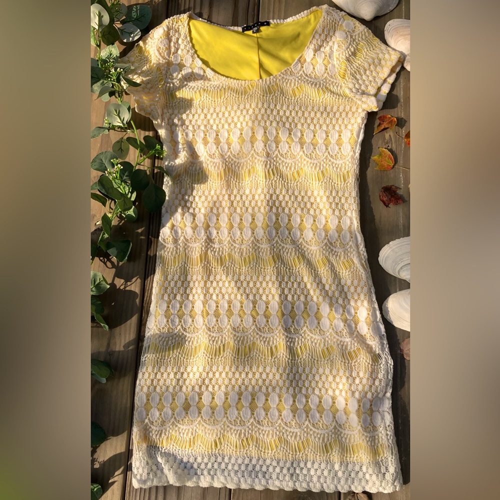 Yellow and White Lace Dress